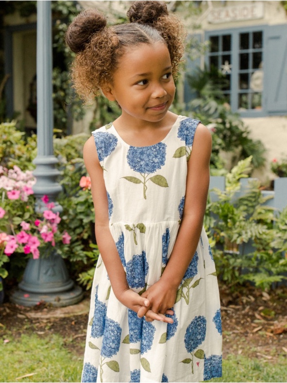 Pink Chicken Girl’s River Dress in Hydrangea Print